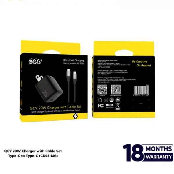 QCY 20W Charger with Cable Set Type-C to Type-C (CK02-MG)